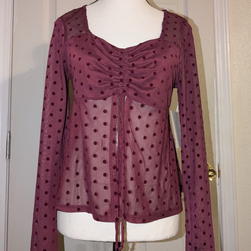 Sheer Burgundy Polka Dot Top
